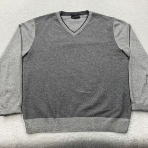 Enzo Mantovani Mens 100% Cashmere V-Neck Sweater Grey Two Tone Made in Italy L